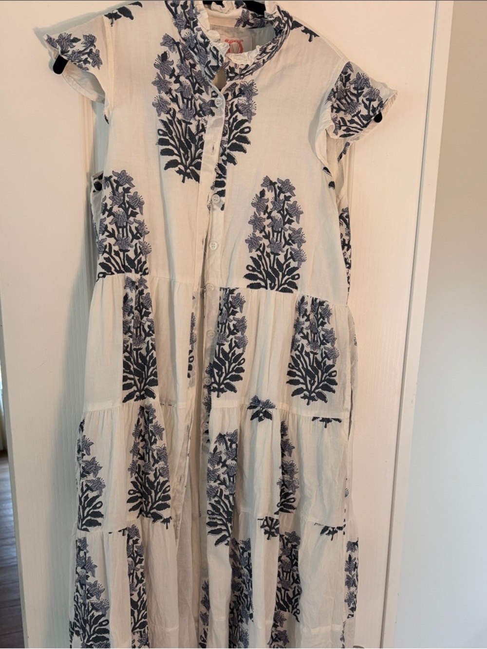 Victoria Dunn White Maxi Dress with Navy Floral Print